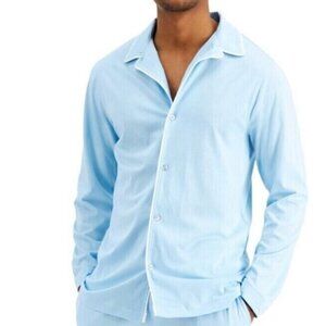 Club Room Men's Sleep Shirt Piped Cotton Modal Waterline Blue Button Medium NEW